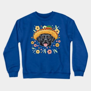 Black Labrador Ready For Fiesta Time Wearing Sombrero Design Crewneck Sweatshirt